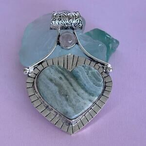 925 Sterling Larsonite Jasper Moonstone Heart  Pendant